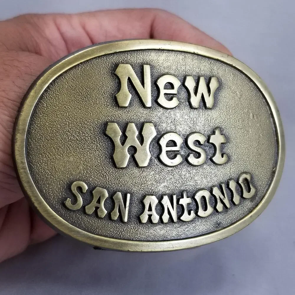 Vintage Belt Buckle Brass New West San Antonio‎ Texas Gold Color Made In The USA